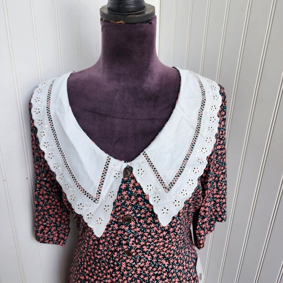 NWT $60 B DARLIN Womens Pink Black Crochet-trim Collar Mini Dress 13/14 - Picture 6 of 16